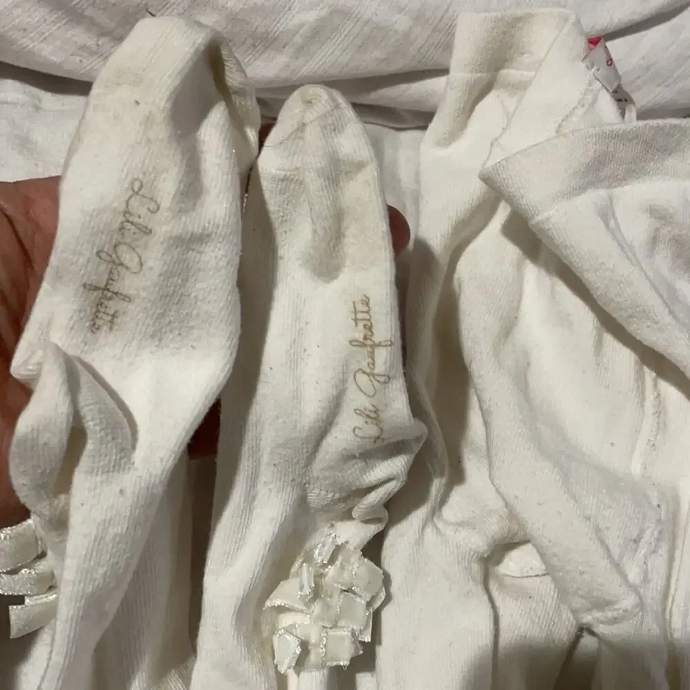 Lili Gaufrette  size 3 tights black and white with back of ankle bows euc